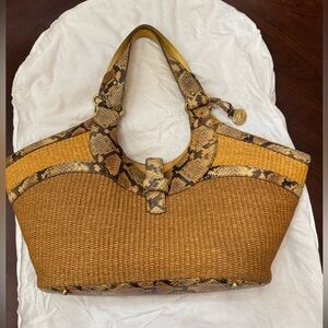 Brahmin snake skin and straw bag